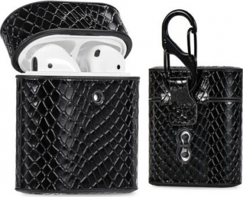 Husa suport din piele cu model piele de sarpe pentru Apple AirPods1/2 Negru BBL1369 