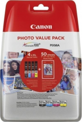 551XL Set 4 Cartuse Originale 551 XL extralarge Canon + 50 coli hartie foto Glossy CLI551BK-XL CLI551C-XL CLI551M-XL CLI551Y-XL 