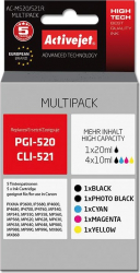 Set 5 Cartuse cerneala ActiveJet compatibile Canon PGI-520Bk CLI 521BK CLI-521C CLI-521M CLI-521Y Pixma IP3600 IP3680 IP4600 IP4680 Pixma 