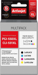 Set 5 Cartuse cerneala original ActiveJet compatibile Canon PGI-550Bk XL CLI-551BKXL CLI-551C XL CLI-551M XL CLI-551Y XL IP8750 IX6850 