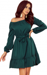 Rochie 265-1 scurta cu volanase si maneca lunga turcoaz M 