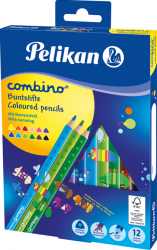 Creioane color lacuite Pelikan Combino set 12 culori sectiune triunghiulara groase mina 4 mm 