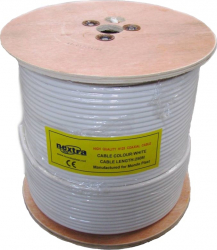 Cablu coaxial 75 Ohm TV-satelit 2150Mhz 100 Cu central tresa folie tip RG6 PVC alb 250m 