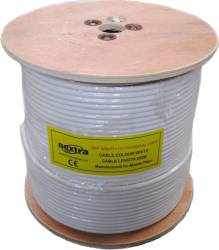 Cablu Coaxial 75ohm 100 Cu central tresa folie 2150Mhz-tip RG6 PVC LSZH alb 250m satelit-TV