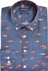 Camasa barbati Newtone model cu pesti - Albastru marin/Portocaliu - 2XL 