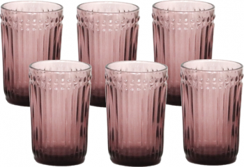 Set 6 pahare sticla bauturi racoritoare bordo RAKI OLD SCHOOL forme relief 8x12 5cm 260ml 