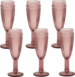 Set 6 pahare sticla vin spumant bordo RAKI OLD SCHOOL forme relief 6x20cm 190cm 