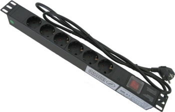 PDU cu 8 prize SchuKo 16A pentru rack 19inch latime 1U switch on/off cablu 2m negru 
