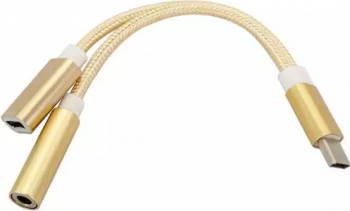 Adaptor Audio 2in1 Analog MTP Type C la Type C + Jack 3.5mm Auriu 
