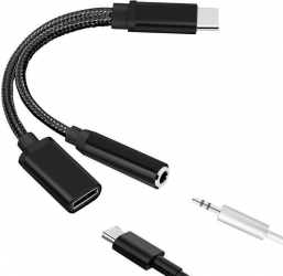 Adaptor Audio 2in1 Analog MTP Type C la Type C + Jack 3.5mm Negru 