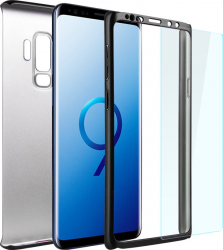 Husa 360 and deg Matte Full Protection - Samsung Galaxy S9 Plus - Negru - fata + spate + folie de protectie din silicon 