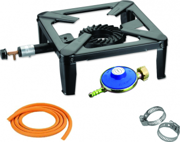 Pachet Arzator patrat exterior pirostrie din metal 40x40 cm+ Regulator gaz + 2m furtun + 2 coliere 