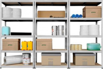 Raft TRIPLU metalic 5 polite MDF 180x300x40 cm 250 kg/polita STRATEGIC montaj fara surub prin clipsare cadru metalic polite maro 