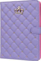 Husa tip carte pentru tableta iPad 2017 de 9.7 inch din piele ecologica Luxury Crown Bling Mov 