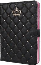 Husa tip carte pentru tableta iPad 2017 de 9.7 inch din piele ecologica Luxury Crown Bling Negru