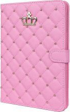Husa tip carte pentru tableta iPad 2017 de 9.7 inch din piele ecologica Luxury Crown Bling Roz