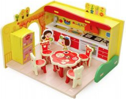 Bucatarie din lemn puzzle 3D interactiv pentru fetite peste 3 ani 