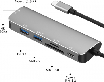 Hub USB 3.1 Type-C MinTech XTC06 6 in 1 Type-c Hub Adapter to HDM+2USB3.0+SD/TF+PD