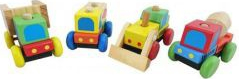 Set vehicule constructii 4 masinute din lemn si cuburi pentru copii peste 3 ani