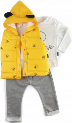 SET COMPLEU HAINE COPII FORMAT DIN BLUZA VESTA SI PANTALONI galben marime 86 92 98