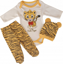 SET COMPLEU HAINE COPII FORMAT DIN BODY PANTALONI SI CACIULITA tigru marime 62 68 