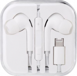 Casti pentru iPhone conector Lightning microfon si control volum alb cutie depozitare BBL1625