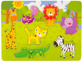 Puzzle Educational din lemn cu animale din jungla 7 piese 