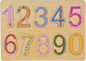 Puzzle Educational din lemn cu numere colorate si denumire in engleza 
