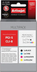 Set 4 Cartuse cerneala ActiveJet compatibile Canon Canon PGI-5Bk CLI-8C CLI-8M CLI-8Y 