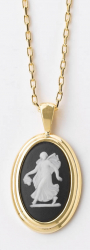 Pandantiv oval din portelan Jasper Blu si lantisor suflat cu aur galben 