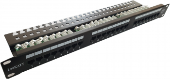 Patch Panel 19 cat5e LanKATT UTP 24port x RJ45 1U suport de cabluri integrat 