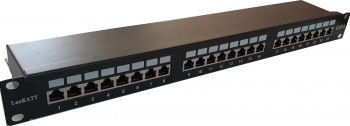 Patch Panel 19 cat6 LanKATT FTP/STP 24port x RJ45 -1U cu suport de cabluri integrat complet ecranat 
