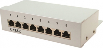 Patch Panel nerackabil cat5e ecranat 8port x RJ45 cu suport de cabluri integrat LanKATT fully shielded 