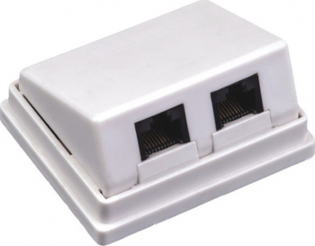 Priza dubla cat5e LanKATT neecranata 2 x RJ45 UTP inclinata 45 grade echipata montaj aparent - pe tencuiala 
