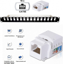 Patch Panel 19 Modular Echipat cat5e LanKATT UTP 16port x RJ45 1U neecranat suport de cabluri integrat 
