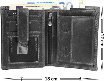 Portofel barbati Leonardo Verelli Vintage Antique protectie RFID vertical piele naturala negru cu amprenta antique - 3000349-002 