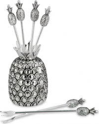 Set argintat de 6 ace fructe suport ananas