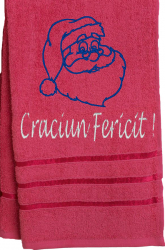 Prosop baie rosu personalizat prin broderie cu Mos Craciun si Text 