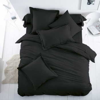 Lenjerie de pat pentru o persoana cu husa elastic pat si fata perna dreptunghiulara Obscure bumbac satinat gramaj tesatura 120 g/mp Negru 