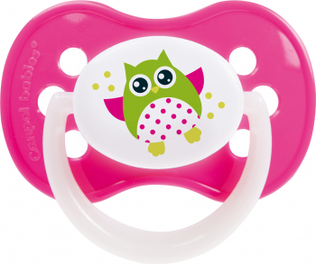 Suzeta - Owls - cu inel fosforescent si tetina simetrica silicon Canpol babies fara BPA 18 luni + roz 