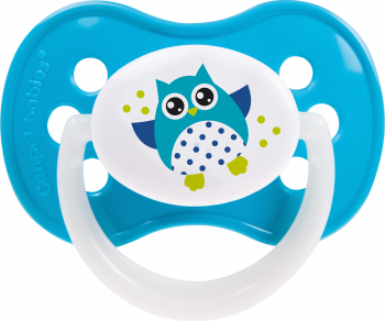 Suzeta - Owls - cu inel fosforescent si tetina simetrica silicon Canpol babies fara BPA 6-18 luni turcoaz 