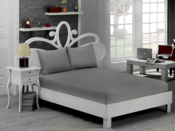 Set 3 piese YUNY Mally Home Bumbac Cearceaf pat dublu cu elastic 160x200 cm si doua fete de perna 50x70cm Gri 