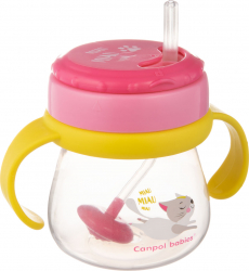 Cana sport cu pai si supapa mobila Canpol babies 250 ml fara BPA roz 