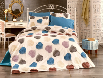 Lenjerie de pat single cu husa elastic pat si fata perna dreptunghiulara Zoey bumbac satinat gramaj tesatura 120 g/mp multicolor 