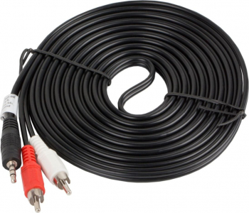 Cablu audio jack 3.5 mm 3 pin tata la 2 x RCA 5 m Lanberg stereo negru