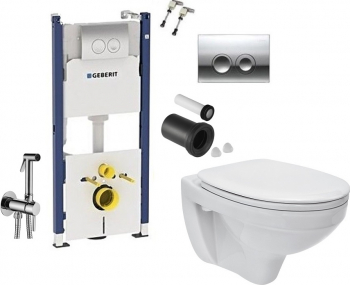 Set complet - Vas wc Suspendat Cersanit Delphi + Capac softclose + Rezervor Geberit + Paffoni - Cu dus Igienic 