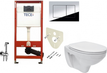 Set complet - Vas wc Suspendat Cersanit Delphi + Capac softclose + Rezervor TECE + Paffoni - Cu dus Igienic 
