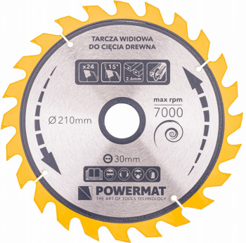 Disc de fierastrau circular pentru lemn TDD-210x30mm 24 dinti Powermat PM0888 