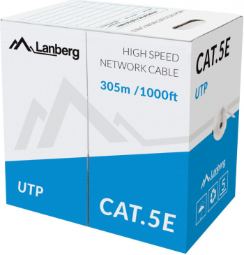 Rola cablu CCA UTP Lanberg cat.5e lungime 305m AWG 24 100 MHz de legatura retea ethernet gri