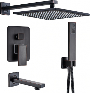 Set de dus negru cu para patrata 30 cm latura design minimalist negru dus tip ploaie cu baterie incastrata 3 functii de curgere a apei 